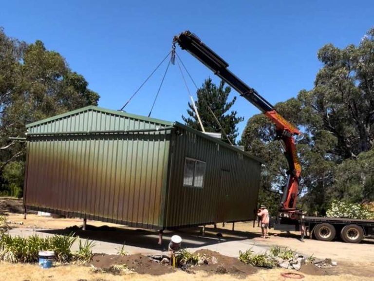 4LIFTN crane truck delivers galvanised shed