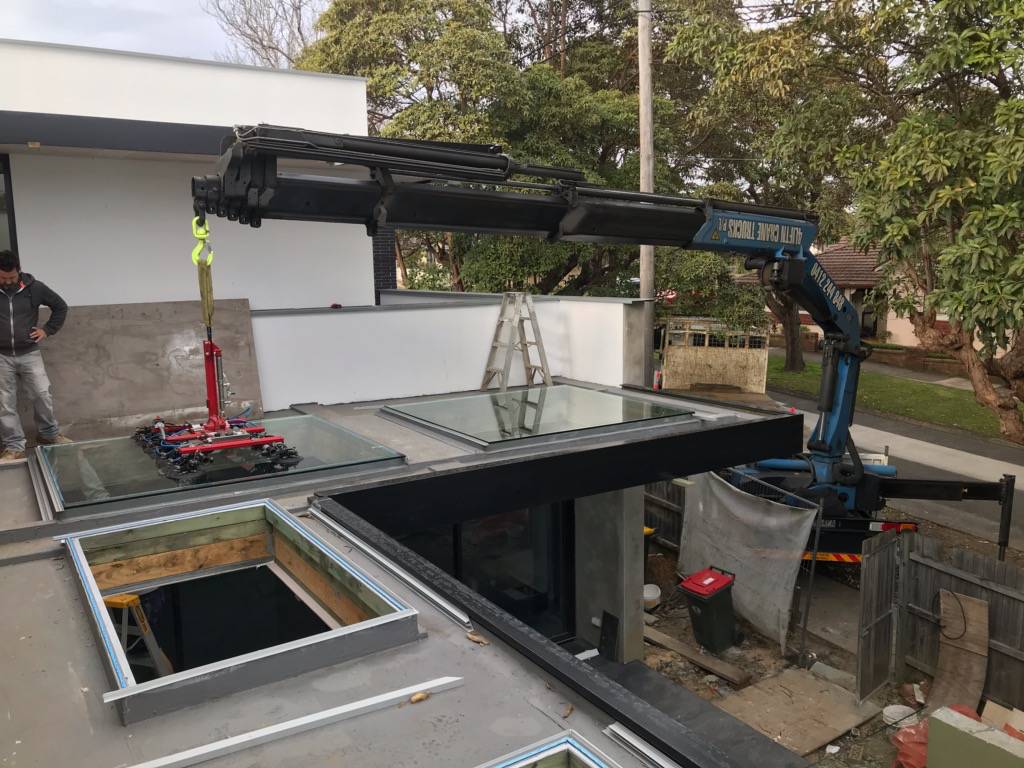 HIAB crane glass skylight install